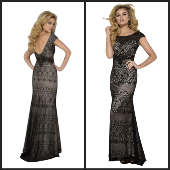 Tony Bowls Dresses & Skirts - Tony Bowls Black Beaded Lace Sheer Illusion Floor Length Gown